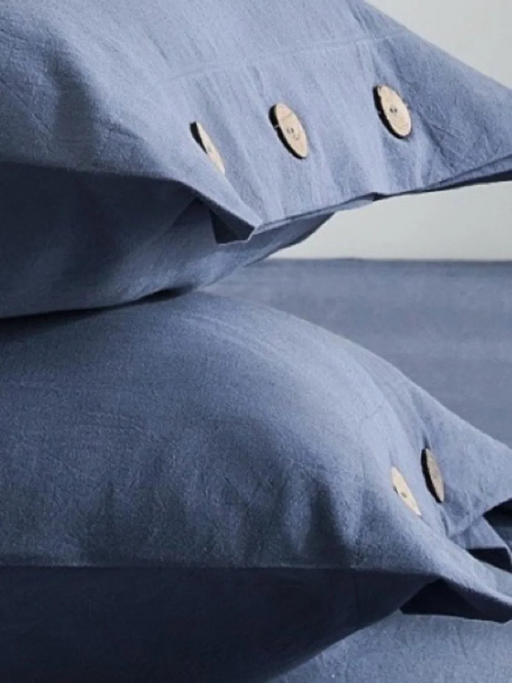 100% Cotton Standard Size Pillowcases with Buttons - DENIM BLUE